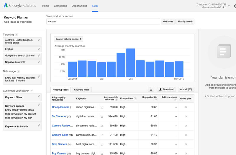 Growth Hacking - Keyword Planner